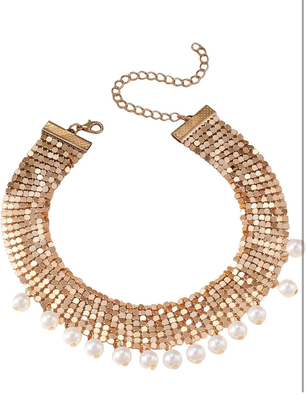 Anthropologie Gold Mesh Choker with Pearl Fringe - Picture 2 of 6